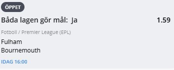 Speltips Fulham vs Bournemouth, båda lagen gör mål, BLGM, speltips, fotboll odds, Fulham offensiv, Bournemouth form, Premier League analys, dagens speltips